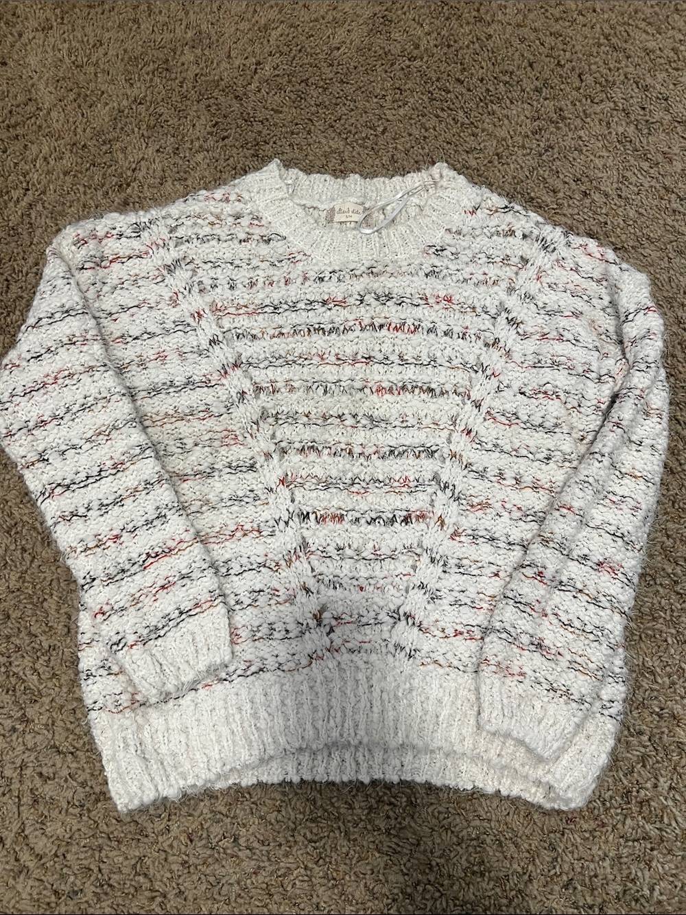 Altar'd State White Crewneck Sweater with Black and Rust Flecks